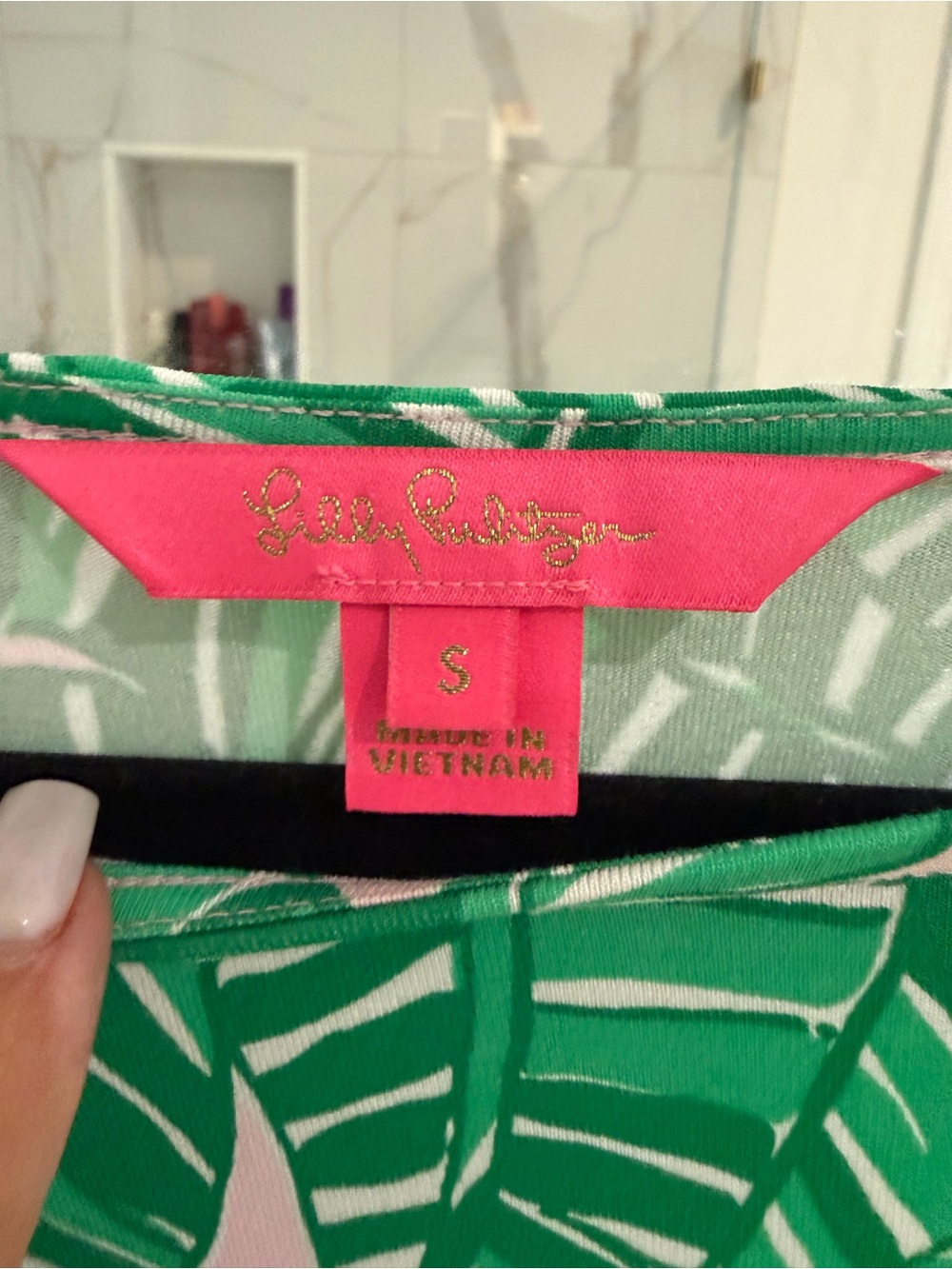 Lilly Pulitzer Green Palm-Print Maxi Dress with Pink Accents - Picture 4 of 5